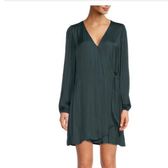 Satin Long Sleeve Wrap Dress - Picture 1 of 1